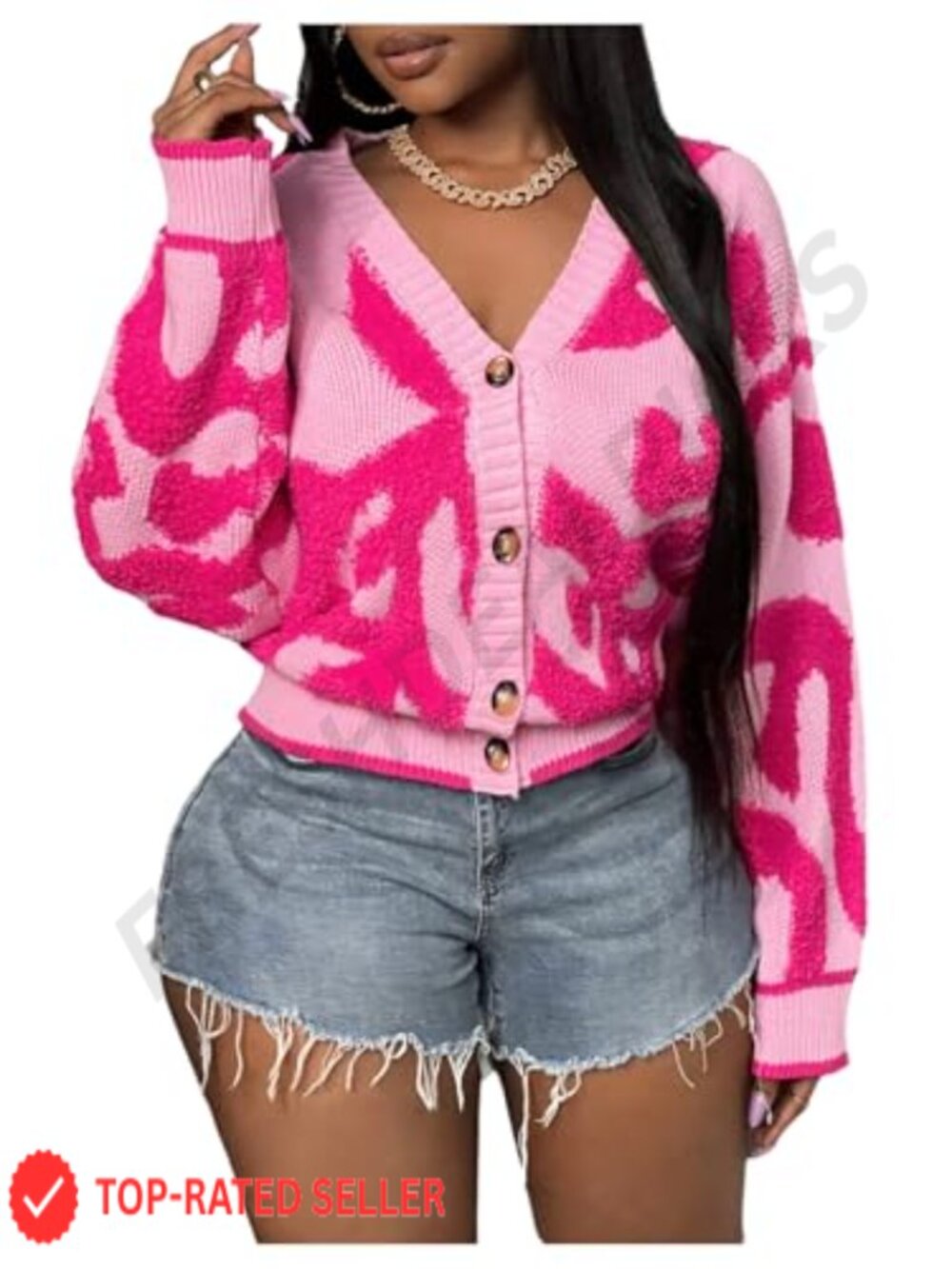 SHENHE Women's Colorblock Cardigan Pattern Loose Knit Sweater